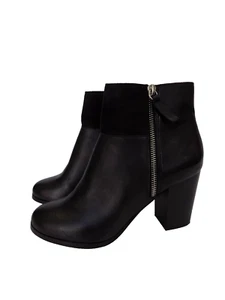 Aldo Boots Block High Heel Size 6 EU 39 Women Black Leather Ankle Zip Work Smart - Picture 1 of 15