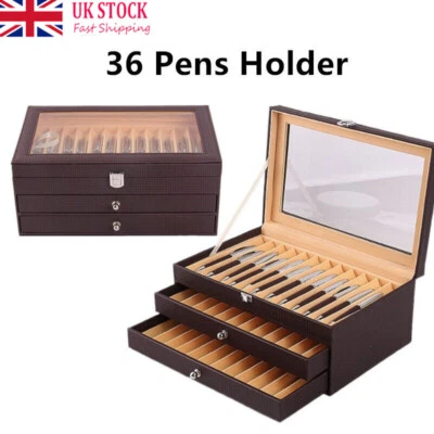 36 Slots Wood Leather Fountain Pen Display Case Holder Storage Collector Box - Image 1 of 4