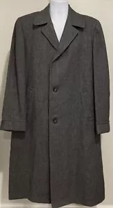 Vintage Wright's by Curlee Clothes Gray Long Overcoat Windowpane Men's 3 Button - Picture 1 of 10