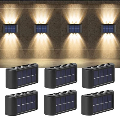 1-8x 6LED Solar Wall Lights Outdoor Garden Yard Fence Deck Front Door Decor Lamp - Image 1 of 4