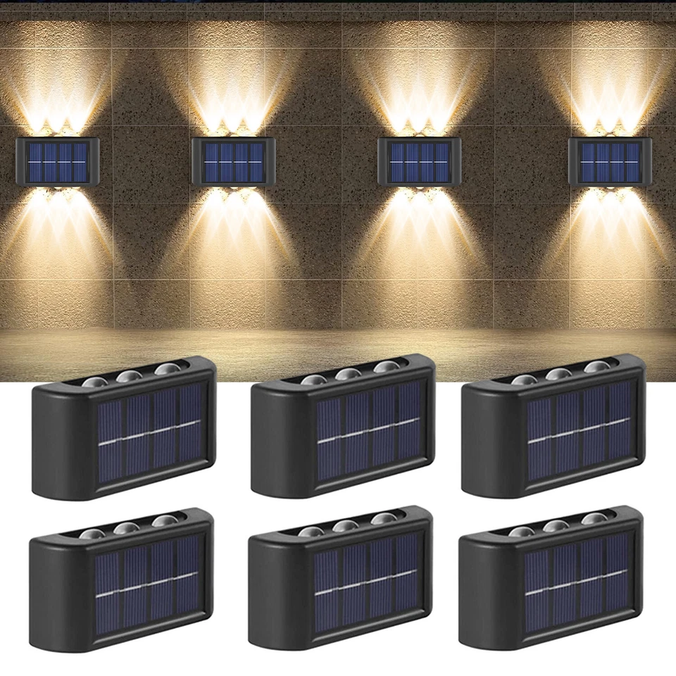 1-8x 6LED Solar Wall Lights Outdoor Garden Yard Fence Deck Front Door Decor Lamp - Image 1 of 4