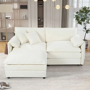 Deep Seat Sectional Sofa Cloud Couch with Ottoman, Modern Chenille Comfy Love S - Picture 1 of 12