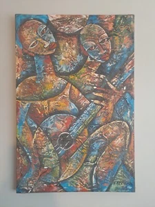 FAZENDA Original Signed Textured Artwork African Art Oil Painting, Chalk - Picture 1 of 5