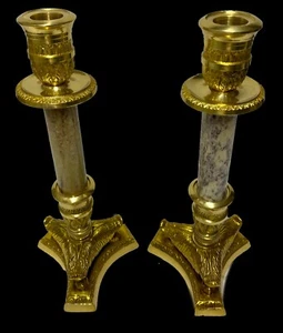 Antiguos candelabros imperio. Napoleón III. Bronce y mármol. 27 cm alto. Impecab - Imagen 1 de 5