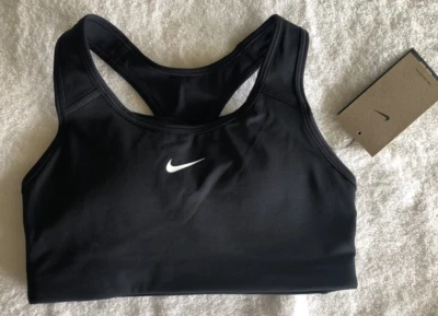 Nike Womens Sports Bra SMALL Swoosh Med Support Removable Pad BLACK nwt - Image 1 of 4