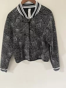 Fabletics Jacket Bomber Size XXL Black Splatter Tia Mesh Varsity Preppy Athletic - Picture 1 of 11