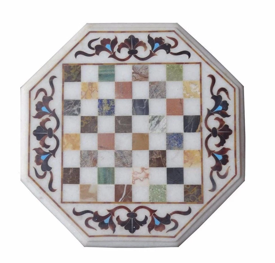 Marble Chess Coffee Table Top Pietra Dura Work Home Decor - Image 1 of 1