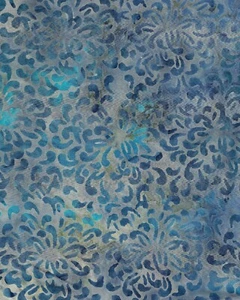 Batik Fabric, Princess Mirah, Blue Stylized Flowers on Blue & Cream, by / yard - Picture 1 of 1