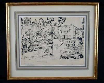 Dibujo a tinta de paisaje urbano original enmarcado de colección sobre papel por Lilian MacKendrick Foto 1 de 4