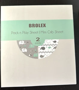 New 2 Set Brolex Pack n Play Stretchy Fitted Mini Crib Sheets Elephant & Whale - Picture 1 of 3