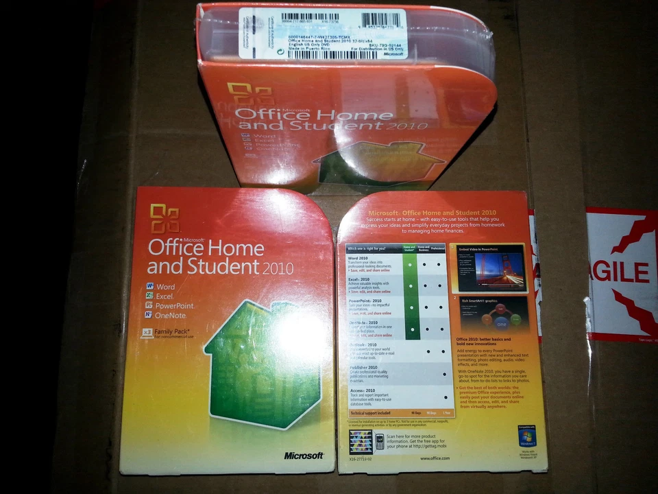 Microsoft Office Home and Student 2010, SKU 79G-02144, Full Retail Box,3 install - Image 1 of 1