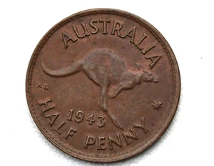 1943 HALFPENNY NICE WITH UNDERLYING MINT RED AUSTRALIA NICE CONDITION #AA250 - Picture 1 of 8