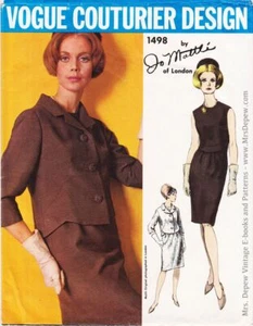 Vogue Couturier Design Jo Mattli Vintage Sewing Pattern Ladies' Dress 1960s 1498 - Picture 1 of 5