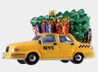 Glass Yellow Mom's Taxi 24/7 Cab Bulb Car Vehicle Christmas Tree Ornament