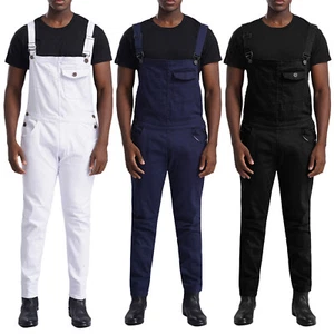 Men Jumpsuit Denim Streetwear Bodysuit Pants Playsuits Overalls Coveralls Cargo - Picture 1 of 51