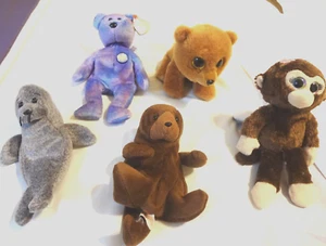 Lote de 5 peluches Ty Beanie Babies - Brownie, resbaladizo, Clubby IV, pétalos, algas - Imagen 1 de 9