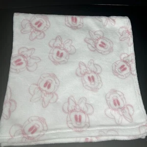 Disney Baby White with Pink Minnie Mouse Faces Fleece Blanket Lovey 30 x 30 - Picture 1 of 3