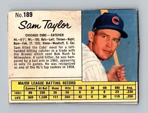 1962 Jell-O #189 Sam Taylor Chicago Cubs RARE SHORT PRINT Jello Baseball Card - Picture 1 of 2