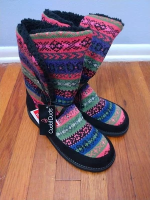 Cuddl Duds Sherpa Lined Slipper Booties NWT 9.5 Wide Fair Isle Multicolor Cozy - Image 1 of 4