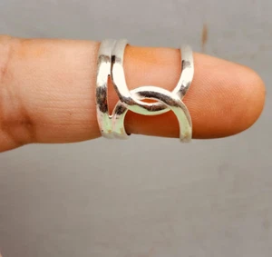 925 Sterling Silver Crossover Ring | Open Band Statement Ring | Double All Size - Picture 1 of 9