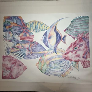 Sherri Reeve "Fish" Hawaiian Art Print Signed Limited Edition Large 40”x28” - Picture 1 of 22