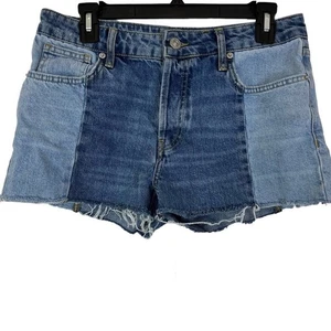 BDG URBAN OUTFITTERS Patchwork Cut Off Raw Hem Jean Shorts Blue Denim sz 28 x 2 - Picture 1 of 16
