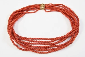 Q38Z30- Cadena de coral de 7 filas con cierre de oro 585 14kt - Imagen 1 de 12
