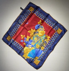 LEONARD PARIS SCHAL SEIDE KARNEVAL KRÄFTIG BLAU GOLD ROT FARBEN MADE ITALY 14x15 - Bild 1 von 9