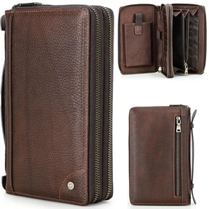 Top Grain Echtleder Reißverschluss Clutch Geldbörse für Mann & Frau, Handarbeit Vintage... - Bild 1 von 9