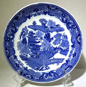 Antique 1920's W. Ridgways & Co. England 6" Sauce Bowl BLUE WILLOW Flow Blue - Picture 1 of 6