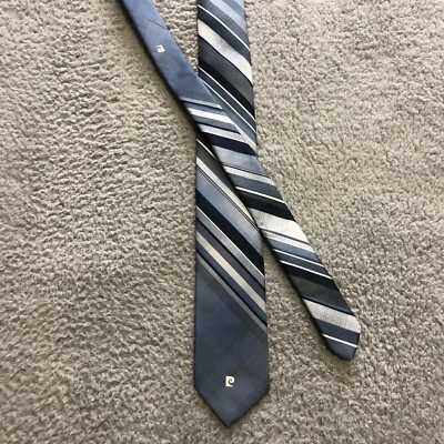 Pierre Cardin 54" Necktie 100% Polyester Gray Black Blue Striped Tie - Image 1 of 4