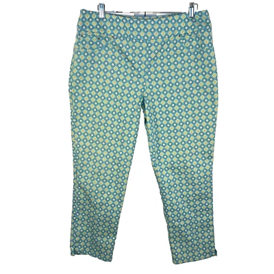 Ruby Rd. Women's 16 Chino Pullon Stretch Pants Blue Mosaic Tile Print Back Pckts - Image 1 of 4