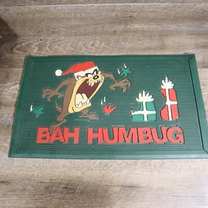 Vintage Looney Tunes Taz "Bah Humbug" Christmas Plasticolor Rubber Door Mat  - Picture 1 of 7