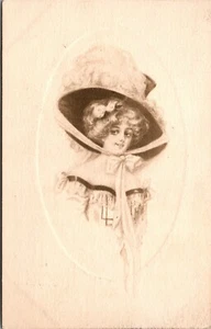 Cartolina d'epoca vittoriana signora con grande cappello anni '10 - Foto 1 di 2