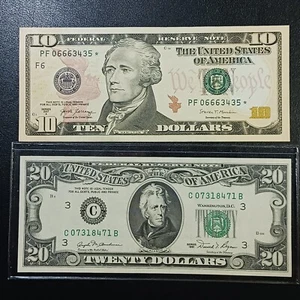 1981 ($20) and 2017 A ($10) *STAR* Fed Res Banknotes- Philly & Atlanta (Choice) - Picture 1 of 10