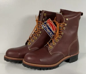 Vintage 1970s Georgia Brown Logger Boots 10.5 E Steel Toe Distressed USA Made - Picture 1 of 24