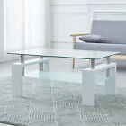 Coffee Table High Gloss Tempered Glass With Drawer Shelf Black White Living Room