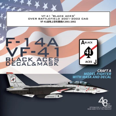 1/48 1/72 F-14A VF-41 Black Aces 2001-2002 Decal & Mask for Tamiya/G.W.H Model - Image 1 of 4