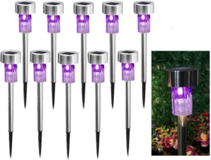 10PCS Purple Outdoor Steel Garden Solar Powered Landscape Light Lamp Yar Pathway - Picture 1 of 12