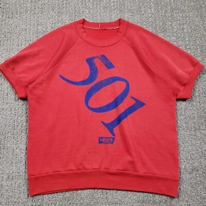 Vintage Levis Sweatshirt Womens Medium Red 501 Crewneck Short Sleeve Raglan - Picture 1 of 7