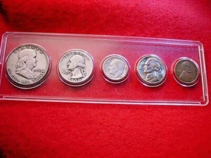 1950-D DENVER 5 COIN MINT SET 90% SILVER COINS NICKEL IS NICE!! #3 - Picture 1 of 7