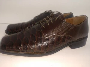Zapatos Oxford Stacy Adams para hombre talla 9,5 marrón cuero genuino estampado cocodrilo - Imagen 1 de 12