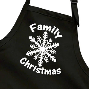 Apron Full Length w/pockets Family Christmas Snow Xmas Holiday Fun Gift Greeting - Picture 1 of 11