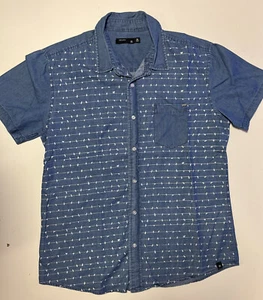 St Goliath Men’s Short Sleeve Dress Shirt Top Blue Denim Look Pattern Size XL - Picture 1 of 9