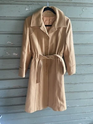 Gabardina vintage 100 % pelo camel lana abrigo forrado con cinturón estilo clásico años 70 Foto 1 de 4
