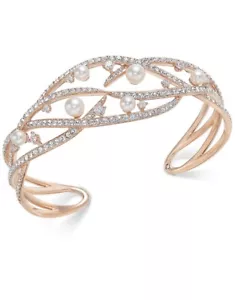 $110 Eliot Danori rose gold tone imitation pearls & pave cuff Bracelet D1d - Picture 1 of 9