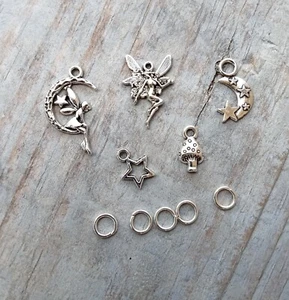 Surtido Dijes Colgantes 10 piezas Hadas Estrella de la Luna Hongo Cuento de Hadas con Anillos - Imagen 1 de 2