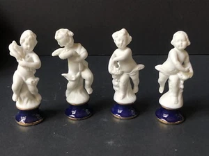 RARE! 4 Vintage White *NORLEANS Figurines Ceramic Antique JAPAN Cobalt Blue GOLD - Picture 1 of 9