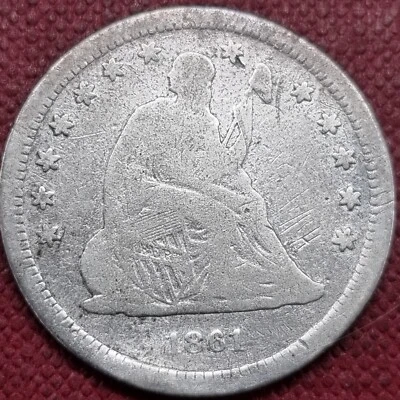 1861 Seated Liberty Quarter 25c Circulated #74623 - Image 1 of 2