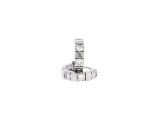 925 Sterling Silver Round Huggie Hoop Earrings 3 Round CZ Rhodium Plated 13 mm - Picture 1 of 3